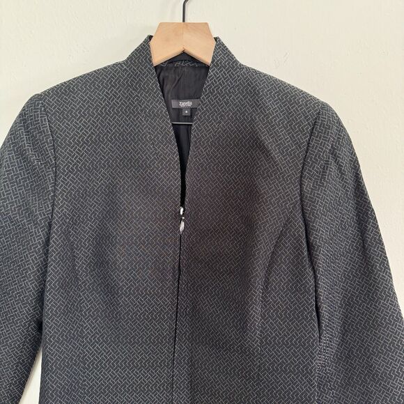 ZANELLA Made in Italy Blazer Gray Lined Zip Up Career Fitted Jacket Size 6 - Picture 4 of 11